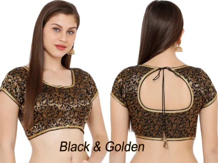 Padded blouse for saree from back side openable with hook eye