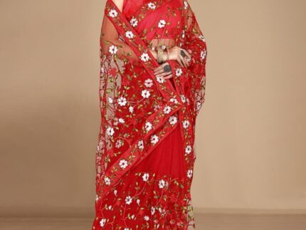 Women Embroidered Net Saree