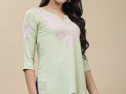 Heer Kashmiri Pastel Green Kurti