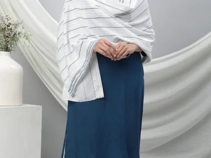 White Cotton Mulmul Stole with Blue Stripes
