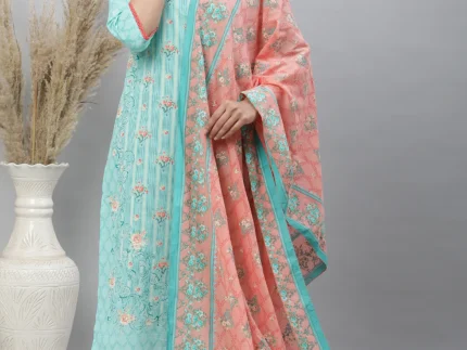 Peach Printed Cotton Mulmul Stole