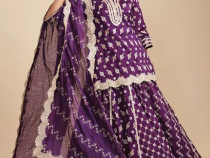 Surkh Silk Purple Kurta with Lehenga Set
