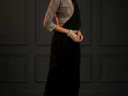 Art Black Embroidered Georgette Dhoti Saree