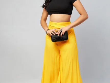 Viscose Rayon Solid Yellow Handloom Palazzo