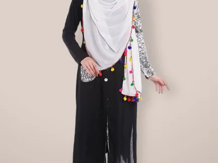 Chiffon Dupatta with Multicolored Pompom Balls