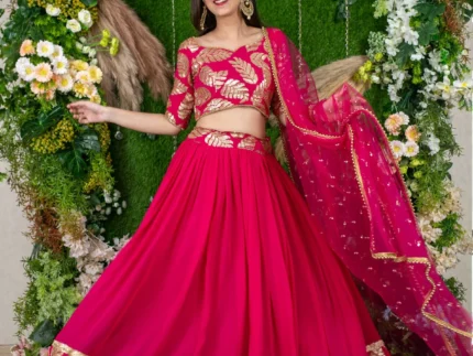 Rani Pink Leaf Daman Lehenga
