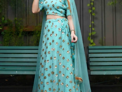 Sequin Ice Blue And Zari Work Lehenga Set