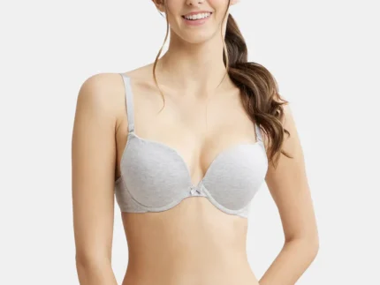 Padded Wired Super Combed Cotton Elastane Stretch Medium Coverage Pushup Bra with Plunge Neck