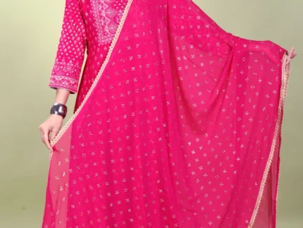 Rani Pink Chiffon Printed Dupatta