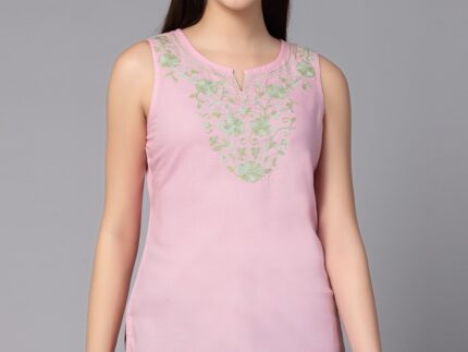 Nadia Kashmiri Light Pink Sleeveless Kurti