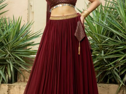 Maroon Georgette Embroidered Lehenga Set