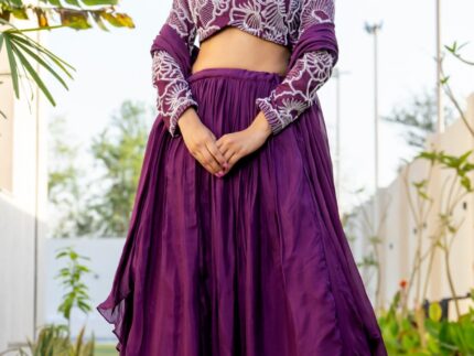 Wine Chinon & Organza Lehenga Set