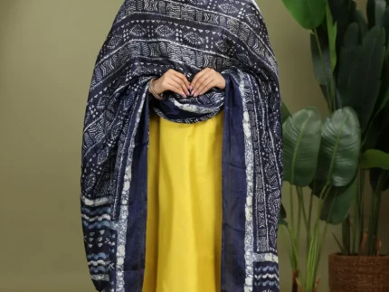 Navy Blue Chiffon Handblock Printed Dupatta