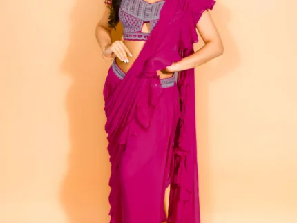 Libas Art Pink Embellished Silk Blend Palazzo Saree