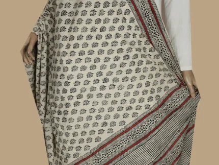 Motifs on Cream Block Printed Mul Cotton Dupatta