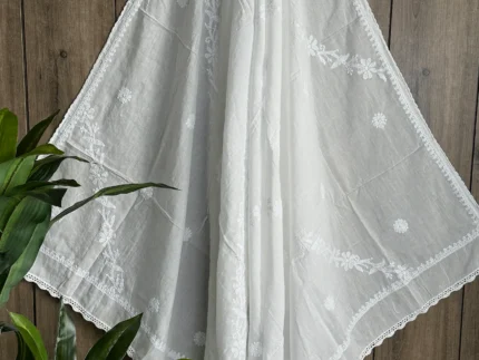 Chikankari White Pure Cotton Dupatta