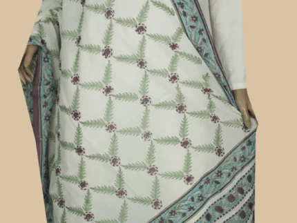 Floral Pattern on Cream Block Printed Mul Cotton Dupatta