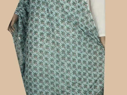 Green Florets on Blue Block Printed Mul Cotton Dupatta