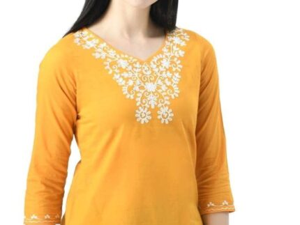 Mustard Yellow Resham Work Short Kurti