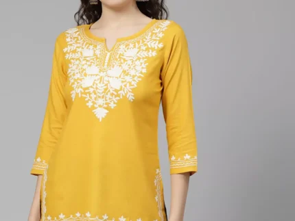 Mustard Kashmiri Short Kurti
