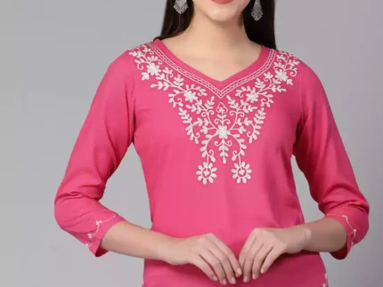 Pink Resham Work Short Kurti