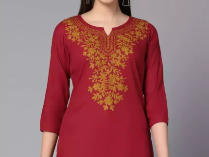 Red Kashmiri Embroidered Short Kurti