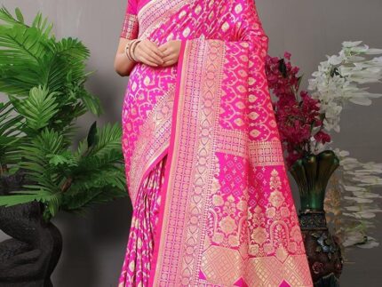Soft Silk Dark Pink Color Zari Work Saree Festive Wear
