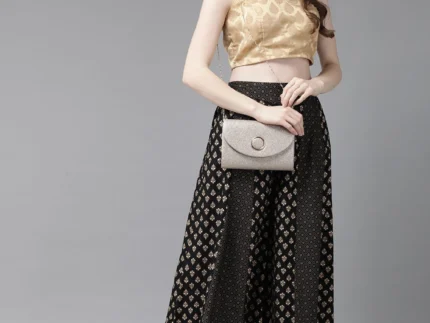 Women Flared Black Viscose Rayon Palazzos